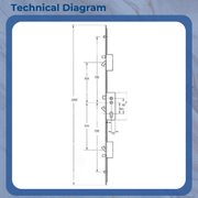 Fullex XL Multipoint Door Lock – Latch, 3 Hooks, 2 Anti-Lift Pins & 2 Rollers (518mm Top Hook to Spindle)