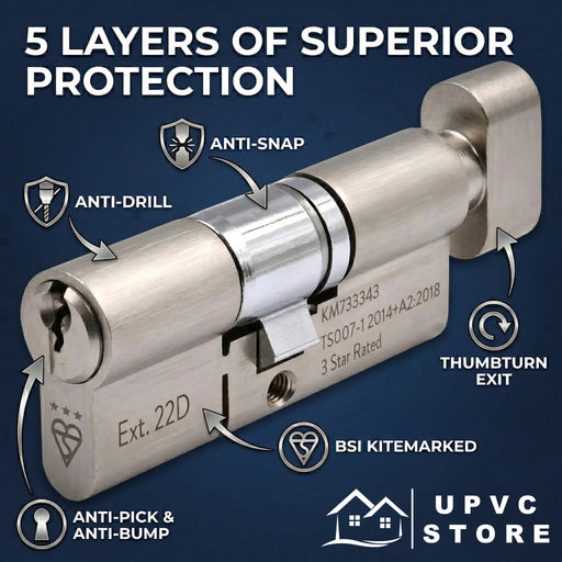 TS007 3 Star Euro Thumbturn Cylinder Lock – UPVCSTORE Anti-Snap BSI Kitemarked Key & Turn Door Barrel, High Security for UPVC Composite Doors, 3 Keys