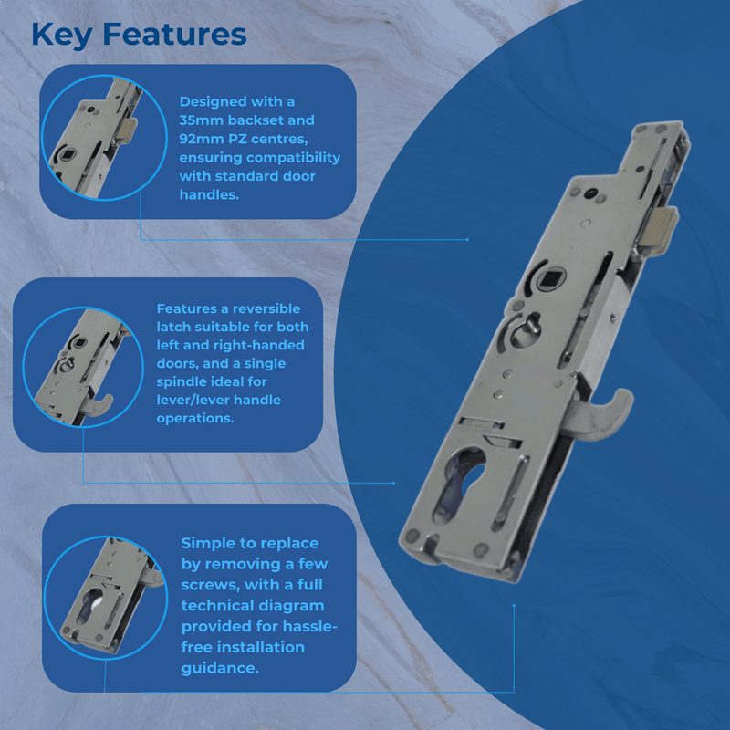 Genuine Fullex XL uPVC Gear Box Door Lock Centre Case Single Spindle 35mm