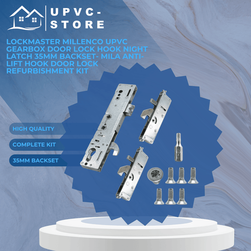 Lockmaster Millenco Upvc Gearbox Door Lock Hook Night Latch 35mm Backset- Mila Anti-Lift Hook Door Lock Refurbishment Kit 