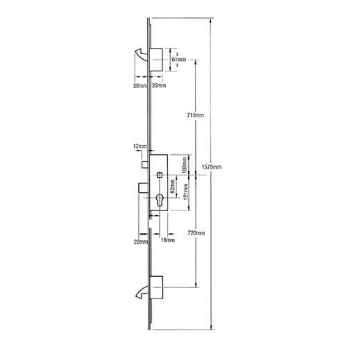 ERA Latch Deadbolt 2 Small Hooks Split Spindle 45mm Backset