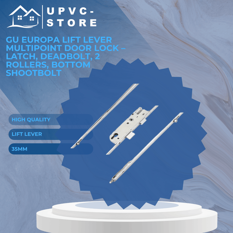 GU Europa Lift Lever Multipoint Door Lock – Latch, Deadbolt, 2 Rollers, Bottom Shootbolt