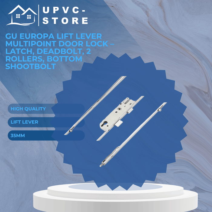 GU Europa Lift Lever Multipoint Door Lock – Latch, Deadbolt, 2 Rollers, Bottom Shootbolt
