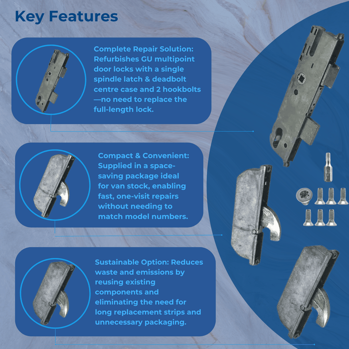 Refurbishment Kit GU 2 Hook Multipoint Door Lock Repair Kit – uPVC & Composite Doors- 35mm or 45mm Backset
