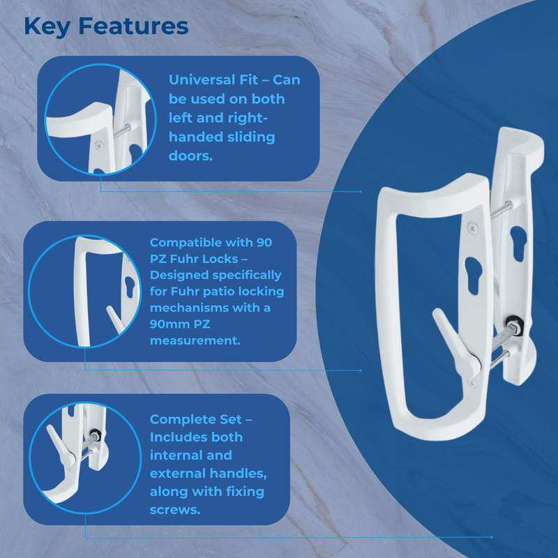 uPVC Fuhr Sliding Patio Door D Handle 90pz - Inline Lever Pair Set Ellbee Caravan Compatible