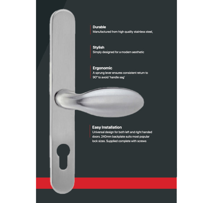 Stainless Steel UPVC Door Handle Lever Pad Offset 92mm/62mm PZ 211mm