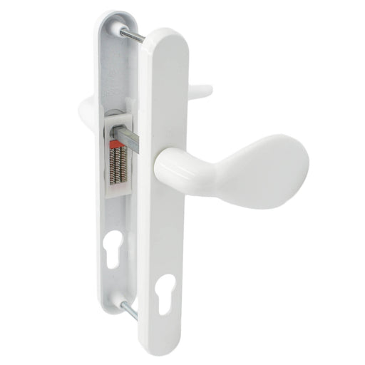 UPVC White Door Handle Set 92PZ Sprung Lever Pad PVC 215mm Fix Hoppe Atlanta