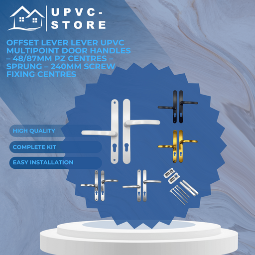 Offset Lever Lever uPVC Multipoint Door Handles – 48/87mm PZ Centres – Sprung – 240mm Screw Fixing Centres 