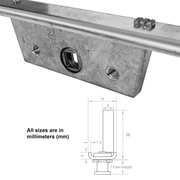 Offset U-Track Mushroom Espag Window Lock 22mm Backset 250 400 600 800 1000mm