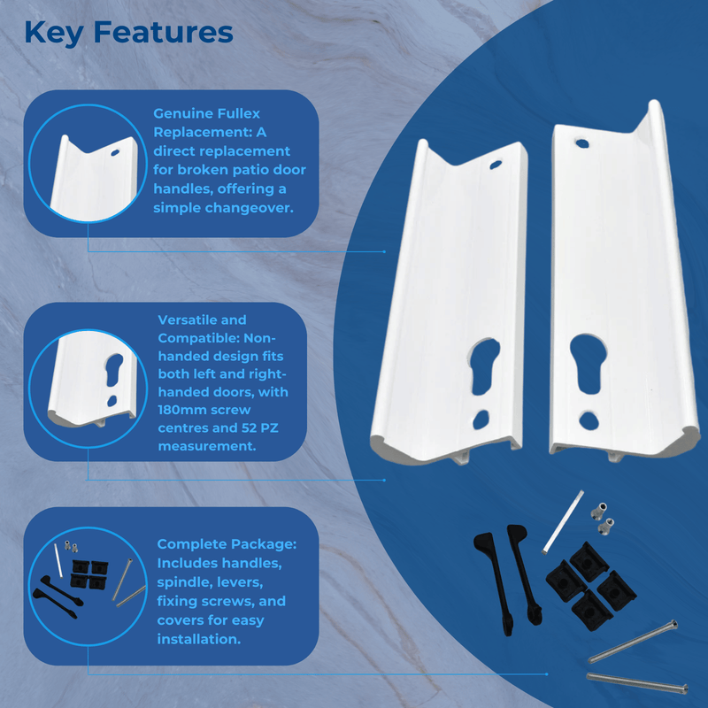 Genuine Fullex Patio Door Handle 52pz 180mm Screw Fix White 506 Series 2