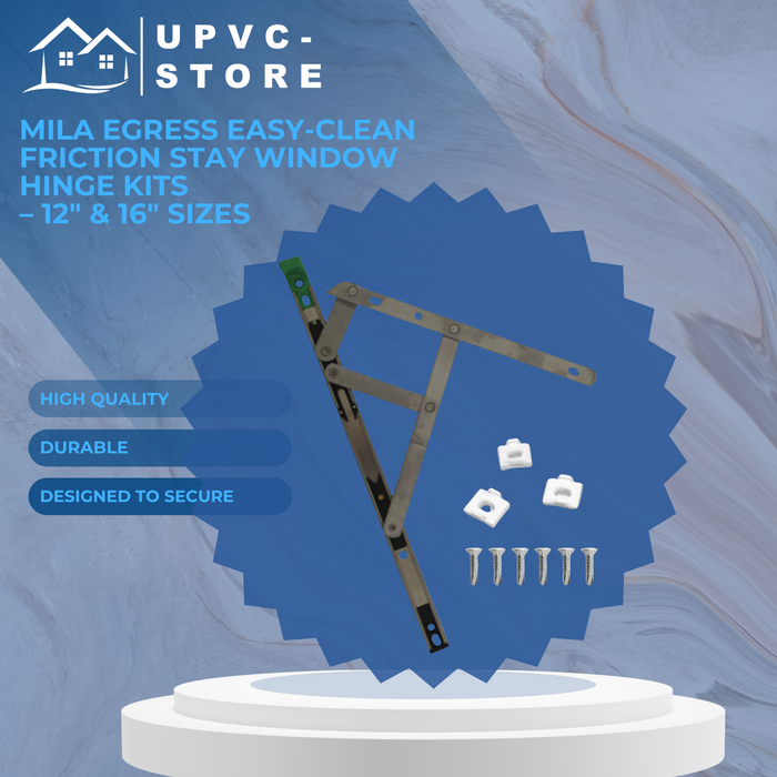 Mila Egress Easy-Clean Friction Stay Window Hinge Kits – 12" & 16" Sizes