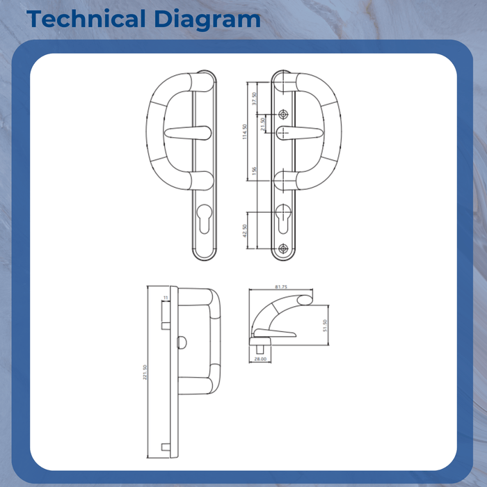 Pembroke Sliding Patio Locking Door Handle for uPVC, Timber & Aluminium Doors Reversible D shaped