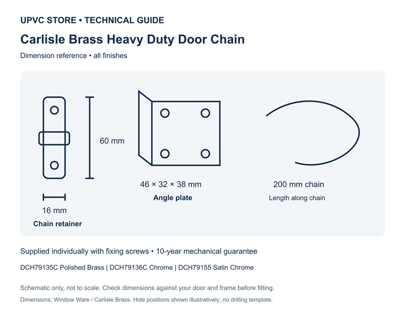 Carlisle Brass Heavy Duty Door Chain — Polished Brass, 200mm