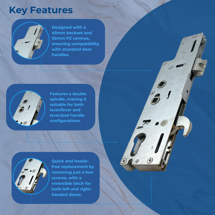 Ingenious Genuine Upvc Gear box Door Lock Centre Case 45mm Backset Double Spindle