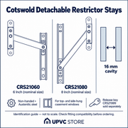Cotswold Detachable Concealed Window Restrictor Stays — 6 & 8 Inch