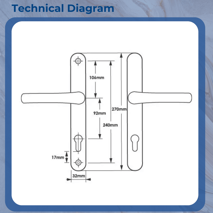 Sprung Lever/Lever uPVC Door Handles – 92mm PZ, 240mm Screw Centres, 270mm Backplate for Multipoint Locks