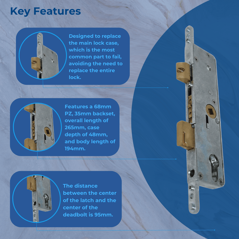 Fullex SL16 68PZ Replacement uPVC Gear Box Door Lock Centre Case 35mm Backset