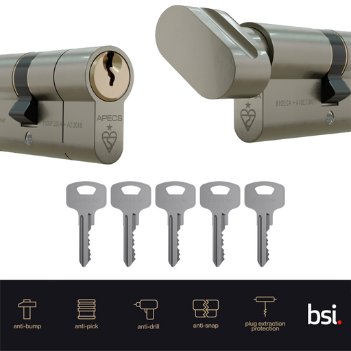 Apecs XS 1* Euro Cylinder Door Lock Dual Colour Thumb Turn uPVC Aluminium Timber Door Barrel 6 Pin 5 Keys