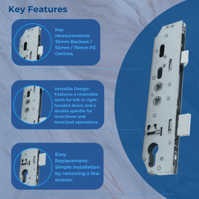 100% Genuine Mila Upvc Door Lock 35mm Backset Gearbox Coldseal Upvc Twin Dual Spindle