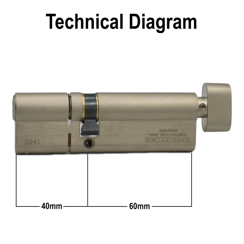 Mila BKS 3 Star Anti Snap Euro Cylinder Door Lock Nickel 60T/40 Thumb Turn