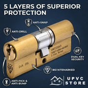 TS007 3 Star Euro Key Key Cylinder Lock – UPVCSTORE Anti-Snap BSI Kitemarked Key & Key Door Barrel, High Security for UPVC Composite Doors, 3 Keys