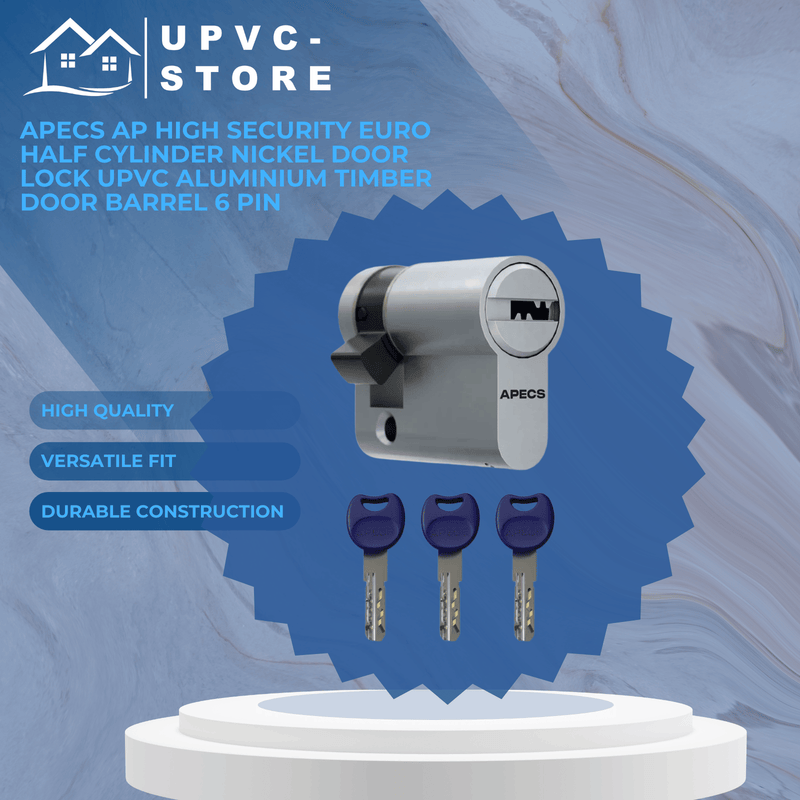Apecs AP High Security Euro Half Cylinder Nickel Door Lock uPVC Aluminium Timber Door Barrel 6 Pin