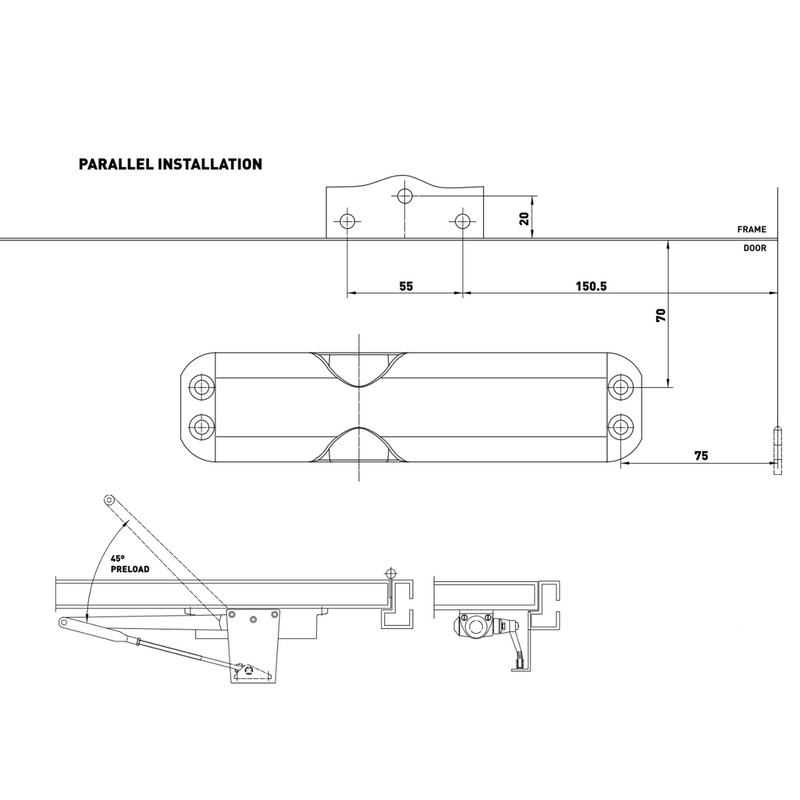 Adjustable Size 2-4 Overhead Door Closer No Cover BS EN1634 Fire Rated