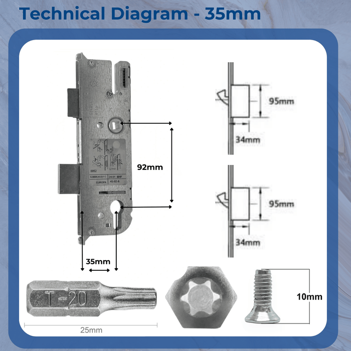 Refurbishment Kit GU 2 Hook Multipoint Door Lock Repair Kit – uPVC & Composite Doors- 35mm or 45mm Backset