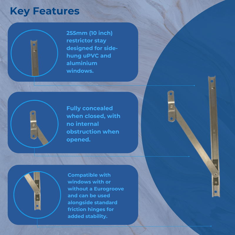 COTSWOLD CASEMENT RESTRICTOR STAY FOR UPVC AND ALUMINIUM WINDOWS