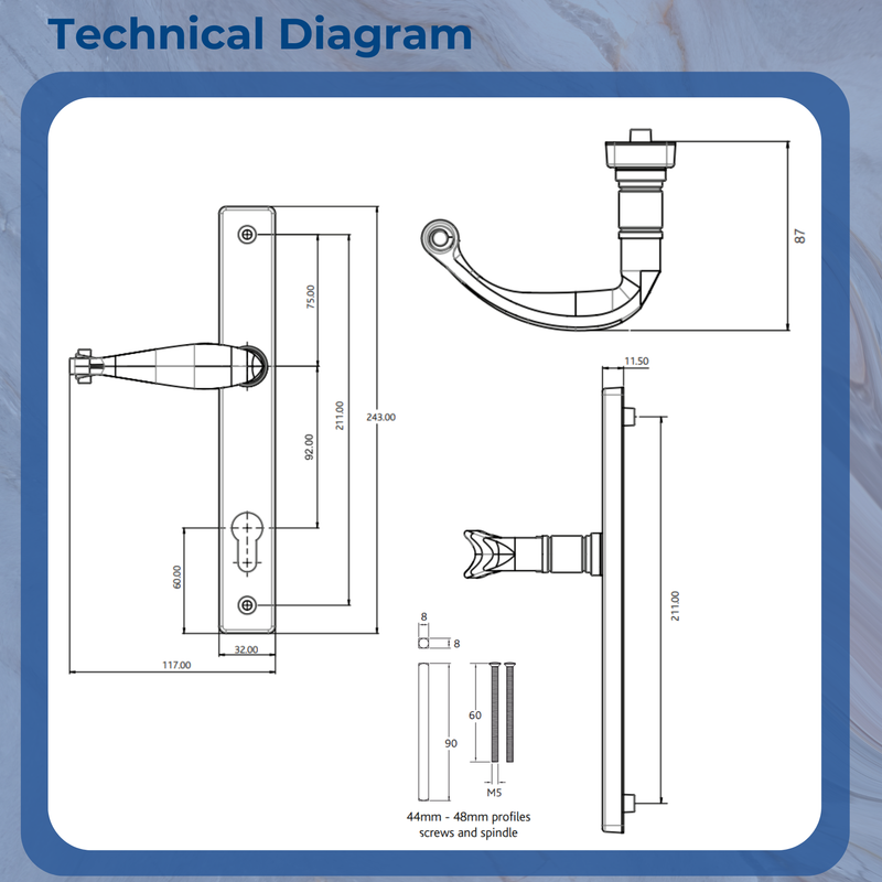 Sculptured Sprung Inline Lever Door Handle for uPVC & Composite Doors