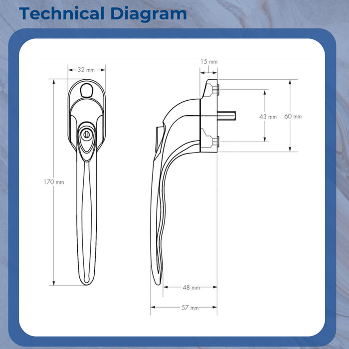 White Zinc - Tilt and Turn Upvc Window Handle Locking High Quality Mila 43mm Spindle