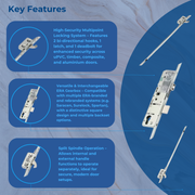 ERA Multipoint Door Lock – Split Spindle with 2 Small Hooks & Latch Deadbolt (680mm Top Hook to Spindle) – Option 3