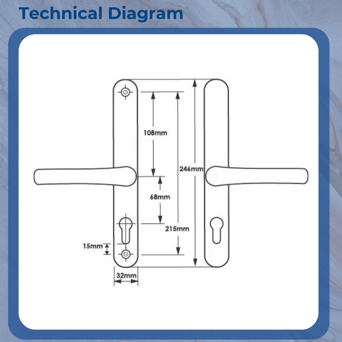UPVC Lever Lever uPVC Door Handles – 68mm PZ, Sprung with 215mm Screw Fixing Centres for Multipoint Locks