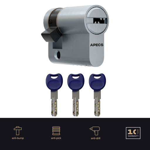 Apecs AP High Security Euro Half Cylinder Nickel Door Lock uPVC Aluminium Timber Door Barrel 6 Pin