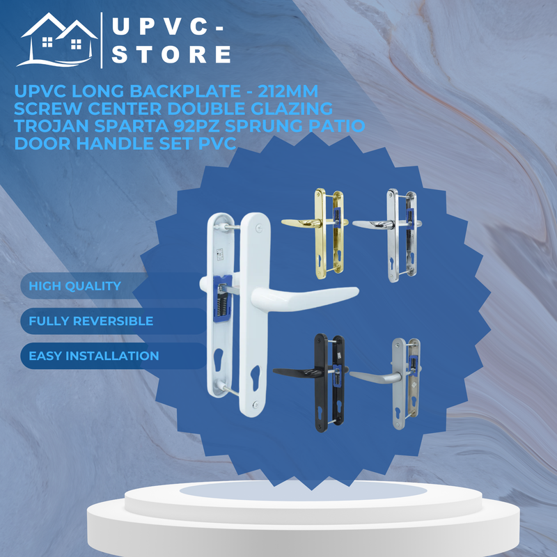 UPVC Double Glazing Trojan Sparta 92PZ Sprung Patio Door Handle Set PVC 212mm Screw Centers