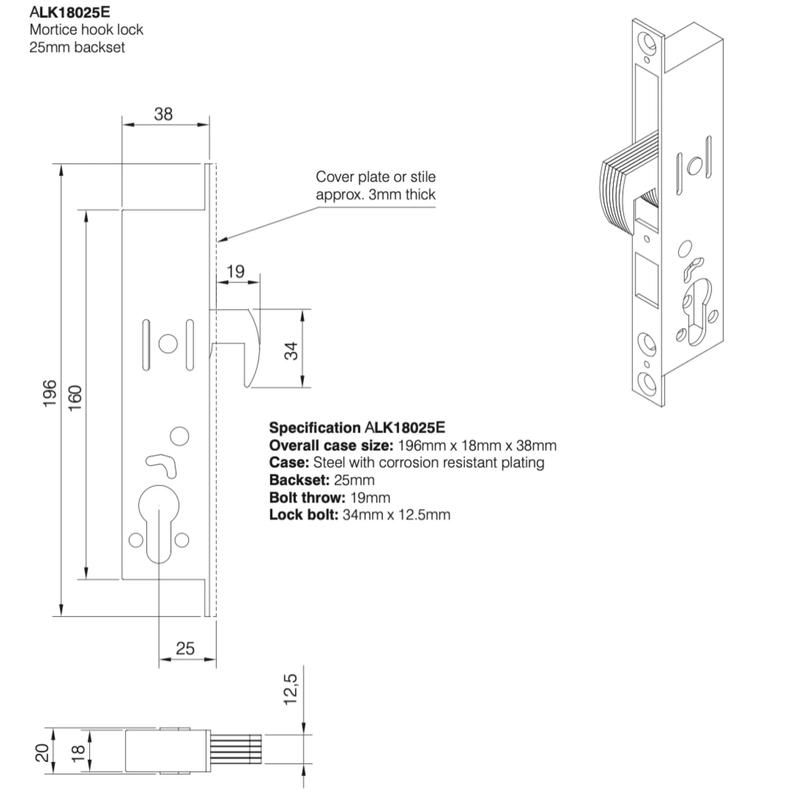 Axim LK1800 Mortice Hooks Aluminium Door Hook Lock 25mm 28mm 40mm Backset