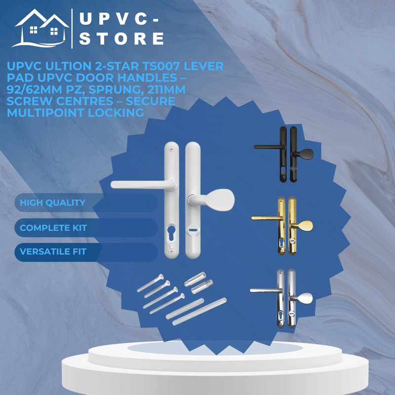UPVC Ultion 2-Star TS007 Lever Pad Door Handles – 92/62mm PZ, Sprung, 211mm Screw Centres – Secure Multipoint Locking