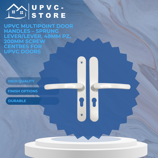 uPVC Multipoint Door Handles – Sprung Lever/Lever, 48mm PZ, 200mm Screw Centres for UPVC Doors