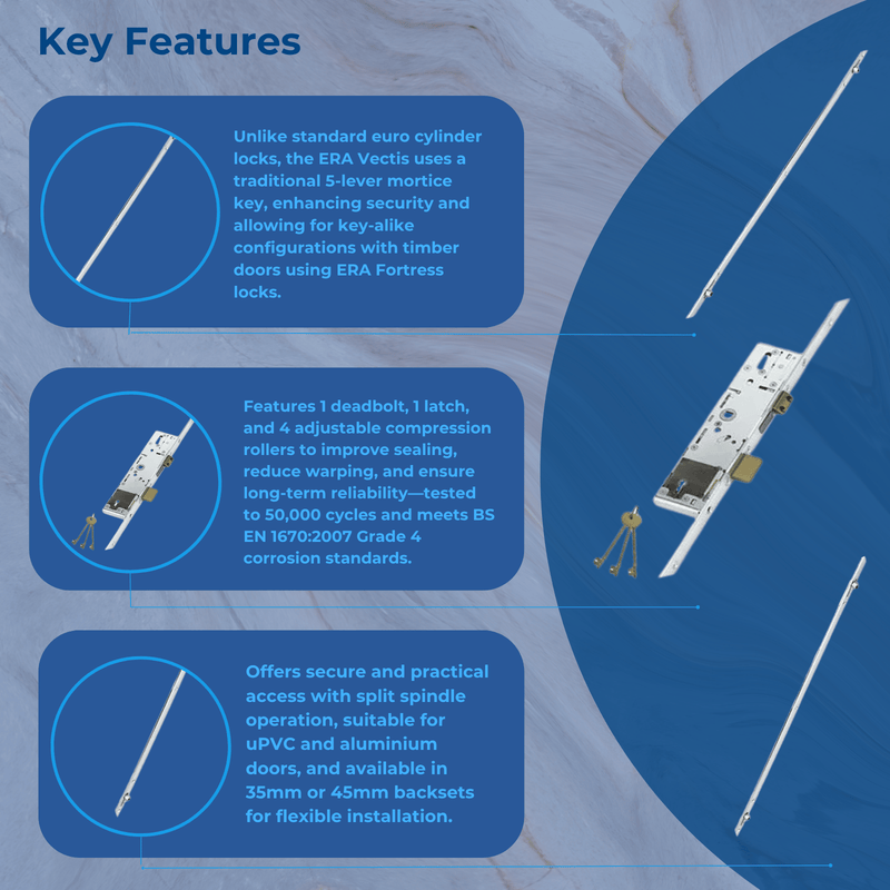 ERA Vectis Multipoint Door Lock – Split Spindle with Latch, Deadbolt & 4 Rollers for Enhanced Security