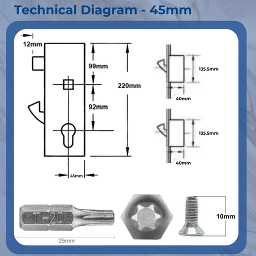 Multipoint 2 Hook Refurbishment Kit – 35mm or 45mm Backset – Multipoint Lock Repair Set