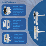 UPVC Door Handle Avocet Pioneer Sprung 92mm PZ Double Glazing Pair Set Patio PVC White 215mm