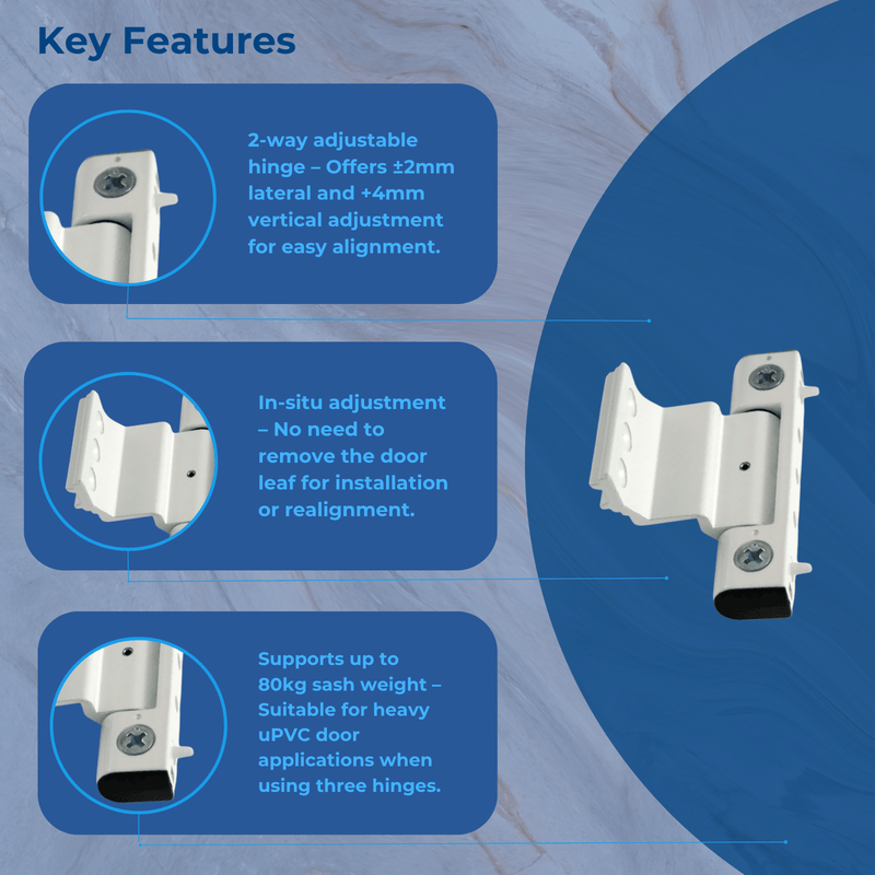 White Replacement Paddock Pendulum Upvc Door 100mm Rebated Butt Hinge 13mm