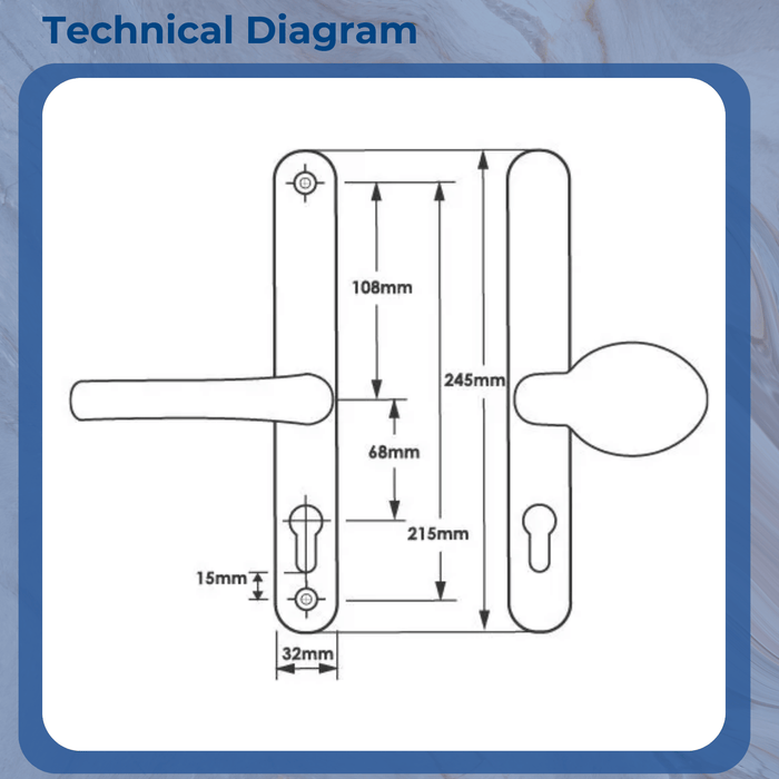 UPVC Lever Moveable Pad uPVC Door Handles for Multipoint Locks – 68mm PZ, 215mm Screw Centres, Sprung