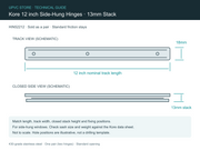 Kore hinge technical guide: 12 inch length, 18mm track, 13mm stack height