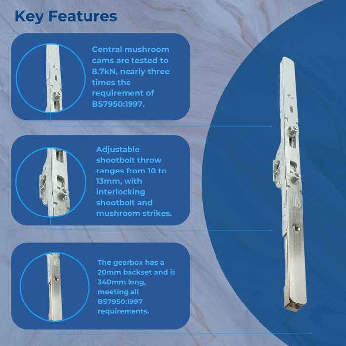 Maco Upvc Window Lock Shoot Bolt Gearbox 20mm Back Set 340mm Arms