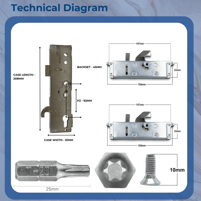 Lockmaster Millenco Upvc Gearbox Door Lock Hook Night Latch 45mm Backset- Mila Anti-Lift Hook Door Lock Refurbishment Kit