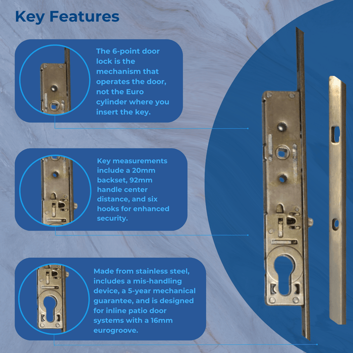 Yale Sliding Patio Door Lock UPVC 6 Point Inline Anti Lift Paddock Mila Fearless