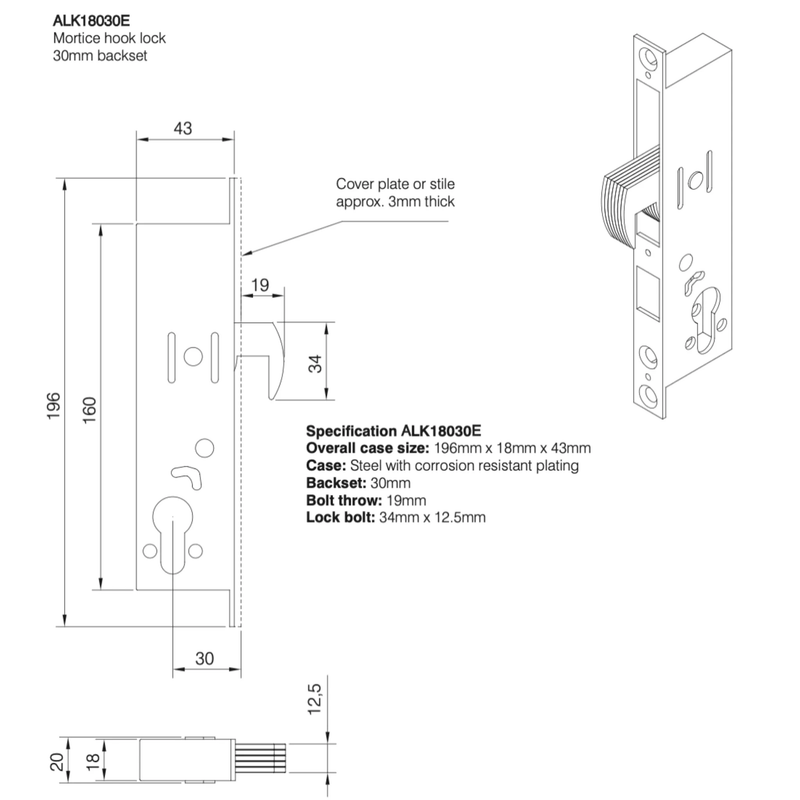 Axim LK1800 Mortice Hooks Aluminium Door Hook Lock 25mm 28mm 40mm Backset
