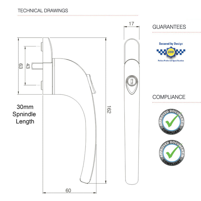 uPVC Universal Grip Window Handle Inline Locking Espag Double Glazing White 30mm Eco Friendly Anti Corrosion