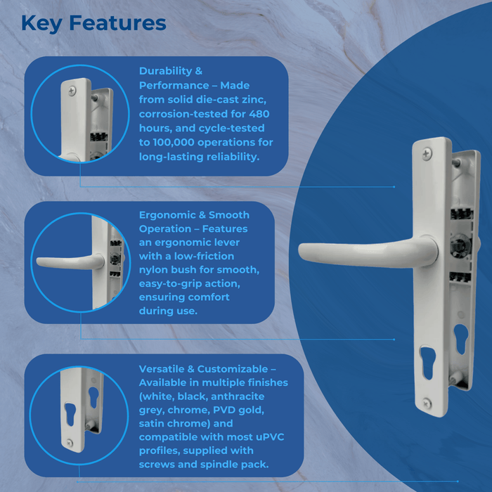 UPVC Inline Lever Lever uPVC Door Handle – Sprung, 92PZ, 215mm Screw Centres
